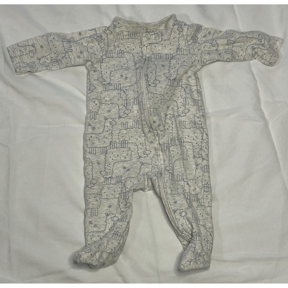 Simple Joys Gray Sheep Zip Up Footed Pajamas 0-3M Baby One Piece